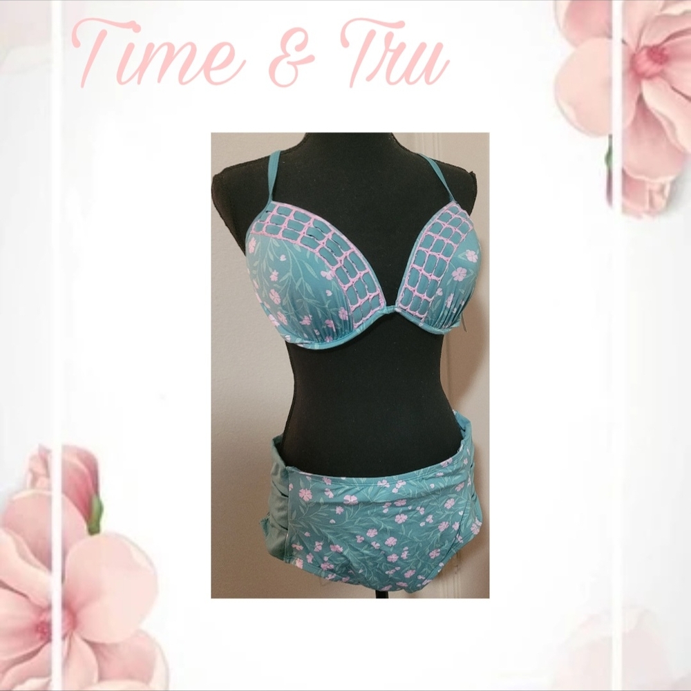 Time and Tru Teal Floral Bikini